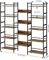 gaomon Bookshelf 5 Tiers with 4 Hooks, Triple 5 Tier Bookshelf,Bookcase Large Industrial Bookcase