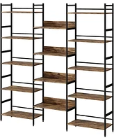 gaomon Bookshelf 5 Tiers with 4 Hooks, Triple 5 Tier Bookshelf,Bookcase Large Industrial Bookcase