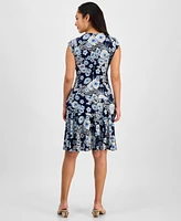 Robbie Bee Petite Printed Jersey Cap-Sleeve A-Line Dress