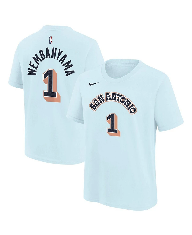 Nike Big Boys and Girls Victor Wembanyama Light Blue San Antonio Spurs 2024/25 City Edition Name Number T-Shirt