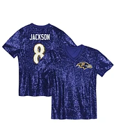 Outerstuff Big Girls Lamar Jackson Purple Baltimore Ravens Sequin V-Neck Fashion Jersey