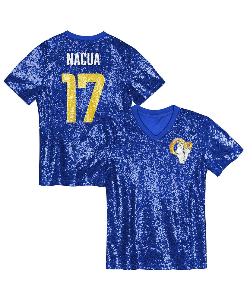 Outerstuff Big Girls Puka Nacua Royal Los Angeles Rams Sequin V-Neck Fashion Jersey