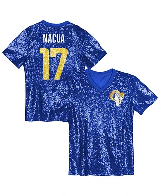 Outerstuff Big Girls Puka Nacua Royal Los Angeles Rams Sequin V-Neck Fashion Jersey