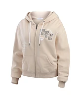 Wear by Erin Andrews Women's Tan New York Knicks Tonal Felt Patch Full-Zip Hoodie