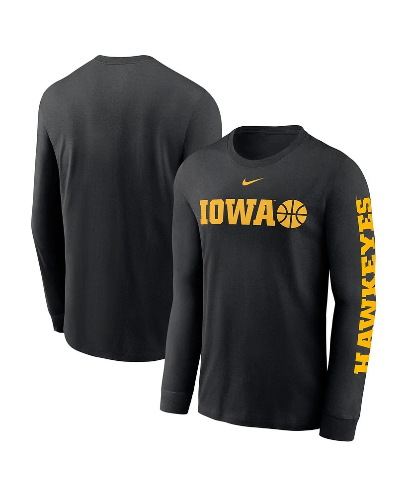 Nike Men's Black Iowa Hawkeyes Basketball Icon Two-Hit Long Sleeve T-Shirt