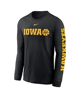 Nike Men's Black Iowa Hawkeyes Basketball Icon Two-Hit Long Sleeve T-Shirt