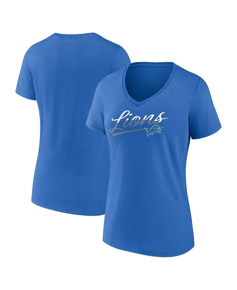 Fanatics Women's Blue Detroit Lions Slice Script V-Neck T-Shirt