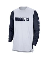 Nike Men's White/Navy Denver Nuggets 2024/25 City Edition Authentic Pregame Performance Long Sleeve Shooting T-Shirt