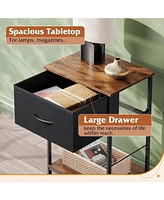 Wlive Nightstand Set of 2 End Table with Fabric Storage Drawer and Open Wood Shelf Bedside Furniture Steel Frame Side for Bedroom Dorm