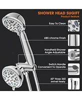 Sugift 6-Spray Setting High Pressure Dual Rain Shower Head with Handheld Valve and 59" Flexible Hose (Brushed Nickel)