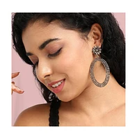 Sohi Maxi Daisy Intricate Oval Drop Earrings