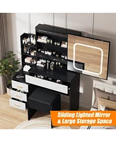 gaomon Vanity Desk with Mirror and Led Lights, Makeup Vanity Desk with Sliding Lighted Mirror, Power Outlet, Dressing Table with 4 Drawers
