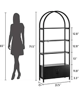 gaomon 4 Tier Bookshelf, Arched Bookcase with Doors Storage