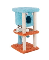 Gymax Monster-Themed Cat Tree w/ Private Condo Soft Long Plush Sisal Scratching Posts