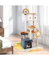 Gymax 63'' Tall Cat Tree Cute 8-Layer Cat Tower w/ 2 Perches Condo Sisal Scratching Posts