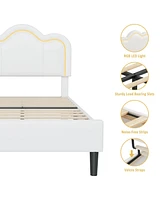 gaomon Twin Upholstered Bed Frame with Adjustable Headboard & Smart Led