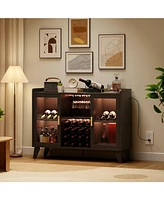 gaomon Bar Cabinet with Led Light, Liquor Cabinet with Racks & Glass Holder