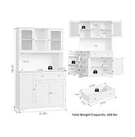 gaomon Kitchen Pantry Storage Cabinet, Modern Buffet Cabinet with Hutch, Tall Kitchen Hutch Cabinet with Microwave Stand, Food Pantry Cabinet with Doo