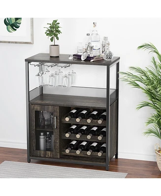 gaomon Wine Bar Cabinet with Detachable Wine Rack, Bar Rack Cabinet with Glass Holder and 1 Drawer, Mesh Door