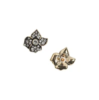 Sohi Rhinestones Black Flower Stud Earring