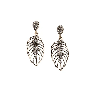 Sohi Intricate Crystal Leaf Drop Earrings