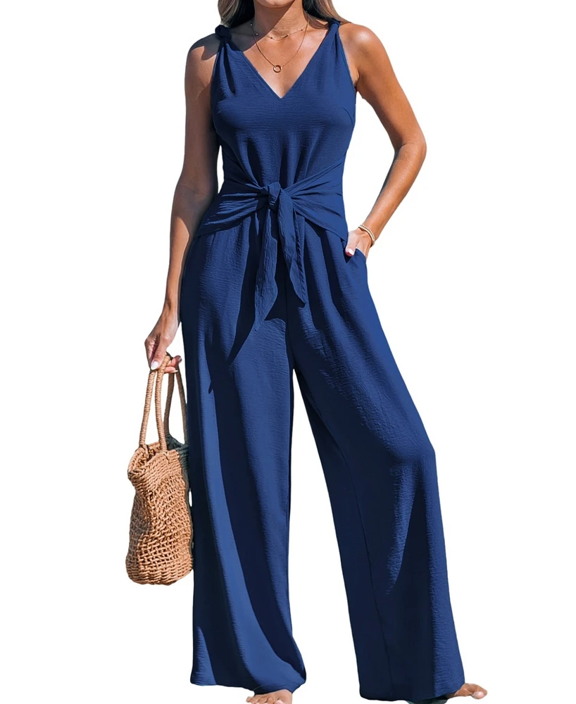 Cupshe Women's Navy Sleeveless Straight Leg Jumpsuit