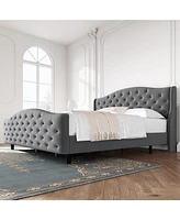 gaomon King Size Velvet Platform Bed Frame w/Headboard and Footboard Upholstered Bed Frames