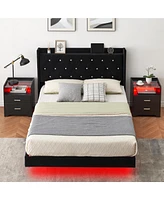 gaomon Floating Bed Frame Full Size with Led Lights, Upholstered Platform Bed Frame