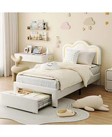 gaomon Twin Upholstered Bed Frame with Adjustable Headboard & Smart Led with drawer