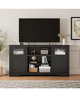 gaomon Farmhouse Tv Stand with Led Lights, Entertainment Center for 65/60/55 Inches Televisions, Tv Console with Storage Cabinets and Open Shelves