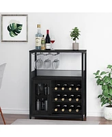 gaomon Wine Bar Cabinet with Detachable Wine Rack, Bar Rack Cabinet with Glass Holder and 1 Drawer, Mesh Door
