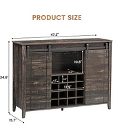 gaomon Farmhouse Wine Bar Cabinet with Sliding Barn Door, 47" Kitchen Coffee Bar Cabinet with Wine & Glass Rack, Storage Shelves