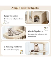 Gymax Petsjoy Cat Tree Indoor Activity Cat Tower w/ Perch & Hanging Ball for Play Rest