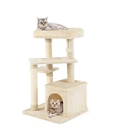 Gymax Petsjoy Cat Tree Indoor Activity Cat Tower w/ Perch & Hanging Ball for Play Rest