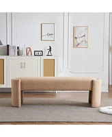 The Pop Home Elegant Long Ottoman Bench, Beige Linen Upholstery with Wooden Frame-The Pop Home