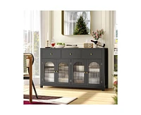 gaomon Buffet Cabinet with Storage, 55.1" Large Sideboard Buffet Cabinet, Farmhouse Kitchen Cabinet Display Cabinet with 3 Drawers and 4 Doors