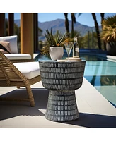 LuxenHome Outdoor and Indoor Round Spiral Pattern Side Table, Off White