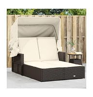 vidaXL Double Sun Lounger with Canopy and Cushions Poly Rattan