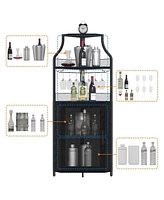 gaomon Corner Wine Bar Rack Cabinet with Detachable Wine Rack, Home Bar Cabinet with Barn Door and Adjustable Shelf