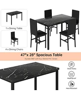 Sugift 5 Piece Modern Dining Table Set with Faux Marble Tabletop and 4 Pu Leather Upholstered Chairs