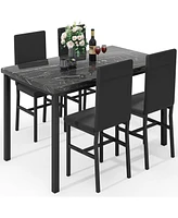 Sugift 5 Piece Modern Dining Table Set with Faux Marble Tabletop and 4 Pu Leather Upholstered Chairs