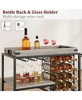 gaomon Bar Cart for Home, 3-Tier Serving Cart with Wheels and Handle, Beverage Cart with Wine Rack and Glass Holders, Rolling Wine Cart forKitchen and