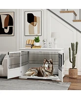 PawHut Dog Crate Furniture, 43" Dog Kennel End Table with 3 Doors,