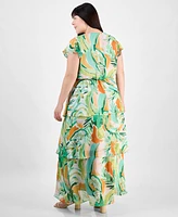 julia jordan Plus Crinkled Floral-Print Tiered Maxi Dress