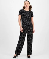 Ak Anne Klein Petite Dot Print Tulip Sleeve Top Wide Leg Pants