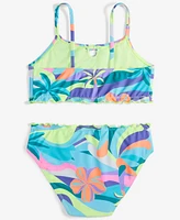 Breaking Waves Big Girls 2-Pc. Wavy Palm Lettuce-Edge Swimsuit