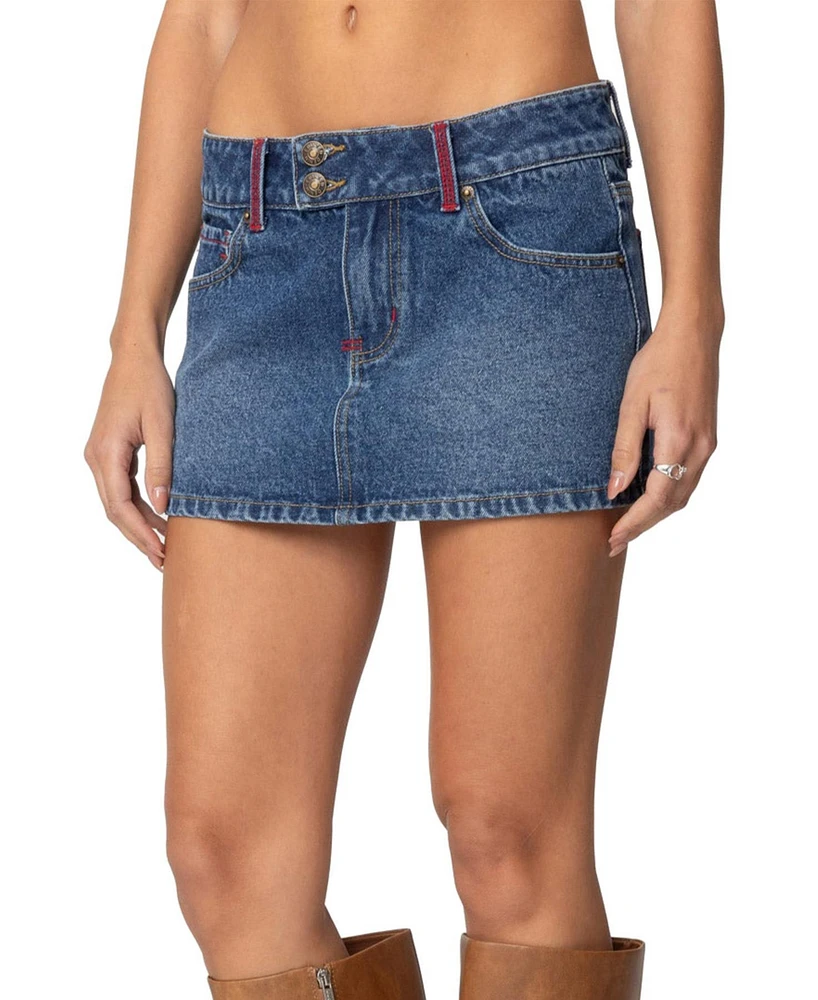 Edikted Women's Embroidered Pocket Denim Mini Skirt