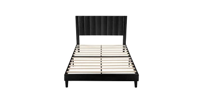 Slickblue Modern Upholstered Platform Bed with Headboard For Bedroom