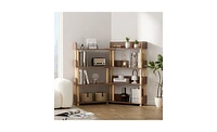 Slickblue 4-Tier Retractable and Rotatable Bookcase for Space-Saving Storage and Display