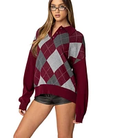 Edikted Women's Argyle Oversized Polo Sweater